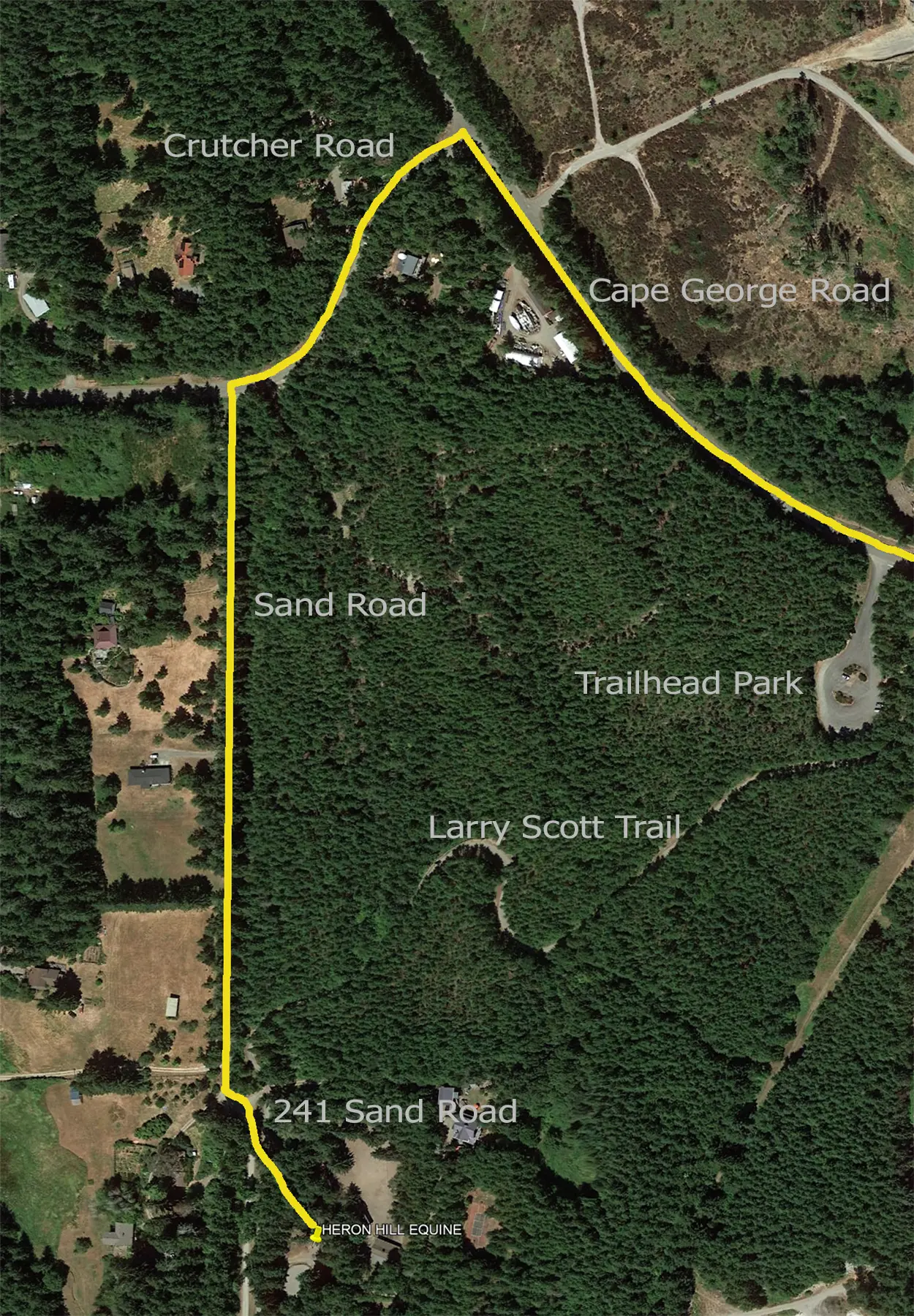 Satellite map from Cape Goerge Road to 241 Sand Road